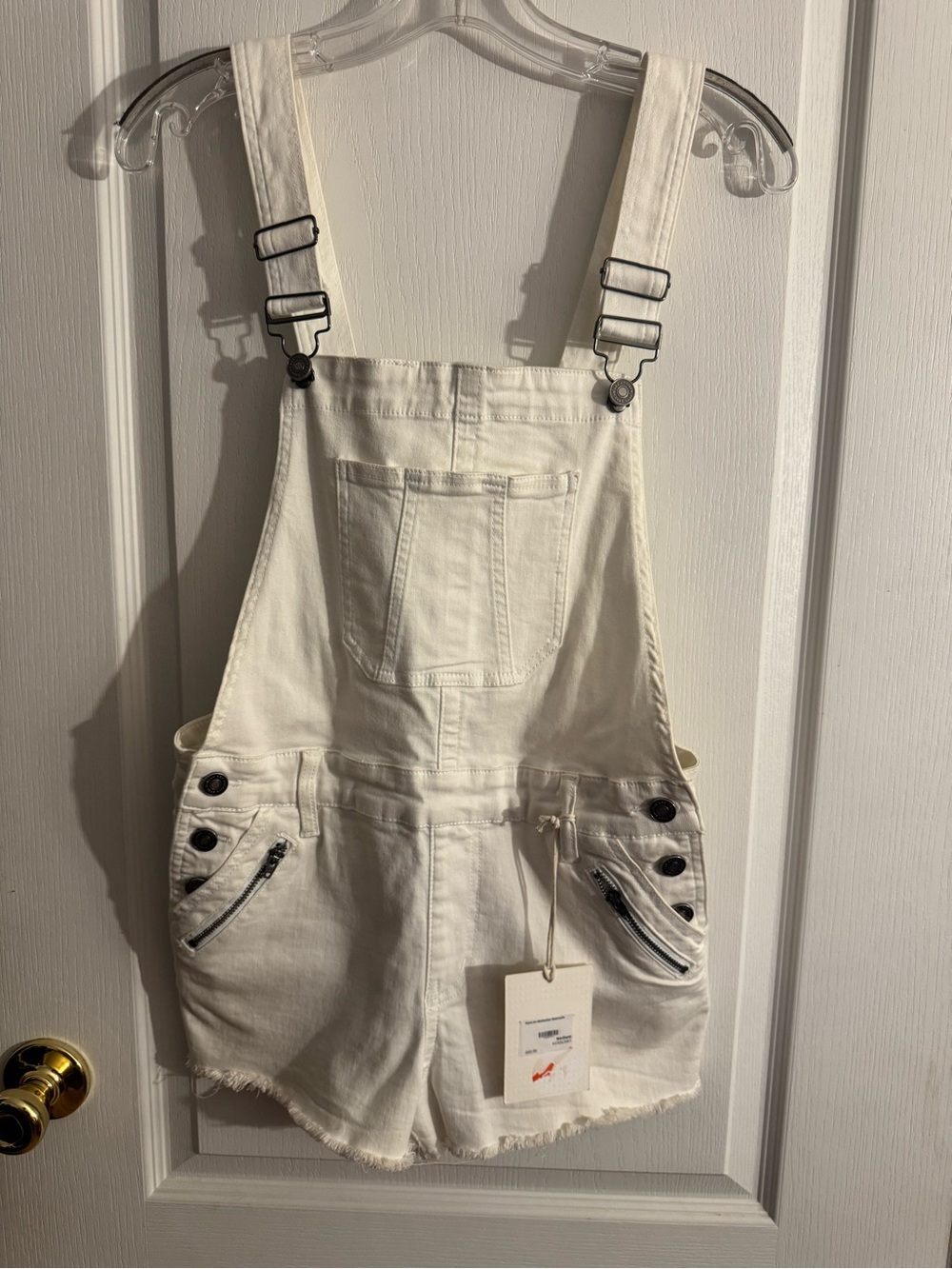 KanCan White Denim Suspender Short Overalls